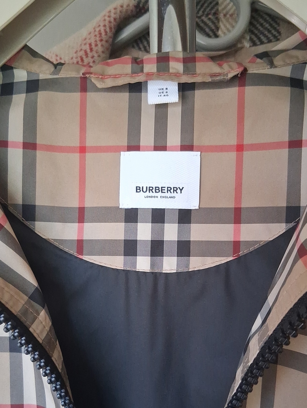 Burberry Beige Check Hooded Jacket with Black Interior